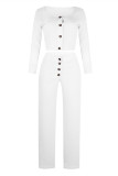 White Fashion Casual Solid Buttons Square Collar Long Sleeve Two Pieces