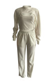 Pink Fashion Casual Solid Hollowed Out O Neck Long Sleeve Three-piece Set