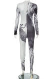 Grey Fashion Casual Print Basic Half A Turtleneck Skinny Jumpsuits