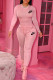Pink Fashion Street Print Patchwork O Neck Long Sleeve Two Pieces