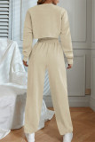 Pink Fashion Casual Solid Hollowed Out O Neck Long Sleeve Three-piece Set
