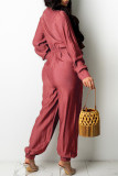 Green Fashion Casual Solid Split Joint Turndown Collar Jumpsuits