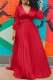 Red Fashion Casual Solid With Belt V Neck Pleated Dresses