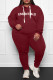 Burgundy Casual Print Patchwork Hooded Collar Plus Size Two Pieces
