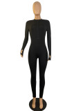 Red Fashion Casual Solid Basic Zipper Collar Skinny Jumpsuits