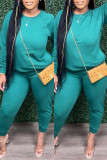Red Fashion Casual Solid Basic O Neck Long Sleeve Two Pieces