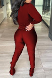 Red Fashion Casual Print Basic O Neck Long Sleeve Two Pieces