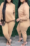 Red Fashion Casual Solid Basic O Neck Long Sleeve Two Pieces