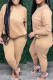 Khaki Fashion Casual Solid Basic O Neck Long Sleeve Two Pieces