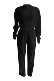 Pink Fashion Casual Solid Hollowed Out O Neck Long Sleeve Three-piece Set