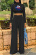 Black Fashion Casual Lips Printed Basic Turtleneck Long Sleeve Two Pieces