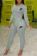 Grey Fashion Street Print Patchwork O Neck Long Sleeve Two Pieces
