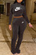 Black Fashion Street Print Patchwork Fold O Neck Long Sleeve Two Pieces