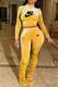 Yellow Fashion Street Print Patchwork Fold O Neck Long Sleeve Two Pieces