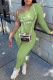 Green Casual Print Patchwork Oblique Collar Long Sleeve Two Pieces
