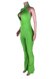 Green Sexy Solid Patchwork Halter Boot Cut Jumpsuits