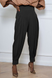 Black Fashion Casual Solid Basic Regular High Waist Pleated Trousers