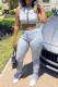 Light Gray Fashion Casual Print Slit Fold Pants O Neck Sleeveless Two Pieces