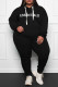 Black Casual Print Patchwork Hooded Collar Plus Size Two Pieces
