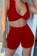 Red Sexy Casual Solid Basic V Neck Sleeveless Two Pieces