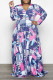 Pink Casual Print Patchwork V Neck A Line Plus Size Dresses