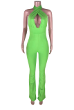 Green Sexy Solid Patchwork Halter Boot Cut Jumpsuits