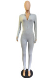 Red Fashion Casual Solid Basic Zipper Collar Skinny Jumpsuits