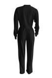Pink Fashion Casual Solid Hollowed Out O Neck Long Sleeve Three-piece Set