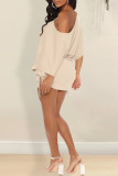 Light Blue Fashion Casual Solid Draw String Frenulum Oblique Collar Dresses