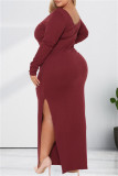 Black Fashion Casual Solid Slit O Neck Long Sleeve Dresses