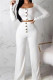 White Fashion Casual Solid Buttons Square Collar Long Sleeve Two Pieces