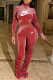 Red Fashion Street Print Patchwork Fold O Neck Long Sleeve Two Pieces