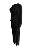 Pink Fashion Casual Solid Hollowed Out O Neck Long Sleeve Three-piece Set