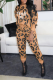 Yellow Casual Leopard Patchwork O Neck Long Sleeve Two Pieces