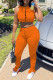 Orange Fashion Casual Print Slit Fold Pants O Neck Sleeveless Two Pieces