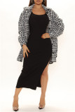 Black Fashion Casual Solid Slit O Neck Long Sleeve Dresses