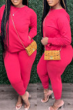 Red Fashion Casual Solid Basic O Neck Long Sleeve Two Pieces