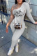 Grey Casual Print Patchwork Oblique Collar Long Sleeve Two Pieces