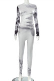 Grey Fashion Casual Print Basic Half A Turtleneck Skinny Jumpsuits
