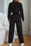 Pink Fashion Casual Solid Hollowed Out O Neck Long Sleeve Three-piece Set