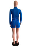 Red Fashion Casual Solid Patchwork O Neck Long Sleeve Dresses
