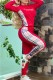 Red Fashion Elegant Print Patchwork Letter O Neck Long Sleeve Two Pieces
