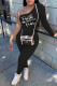 Black Casual Print Patchwork Oblique Collar Long Sleeve Two Pieces