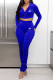 Royal Blue Fashion Sportswear Print Patchwork Hooded Collar Long Sleeve Two Pieces