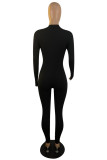 Red Fashion Casual Solid Basic Zipper Collar Skinny Jumpsuits
