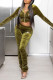Green Fashion Sportswear Print Patchwork Hooded Collar Long Sleeve Two Pieces