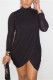 Black Fashion Casual Solid Asymmetrical Turtleneck Long Sleeve Dress