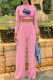 Pink Fashion Casual Lips Printed Basic Turtleneck Long Sleeve Two Pieces