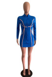 Red Fashion Casual Solid Patchwork O Neck Long Sleeve Dresses