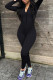 Black Fashion Casual Solid Basic Zipper Collar Skinny Jumpsuits